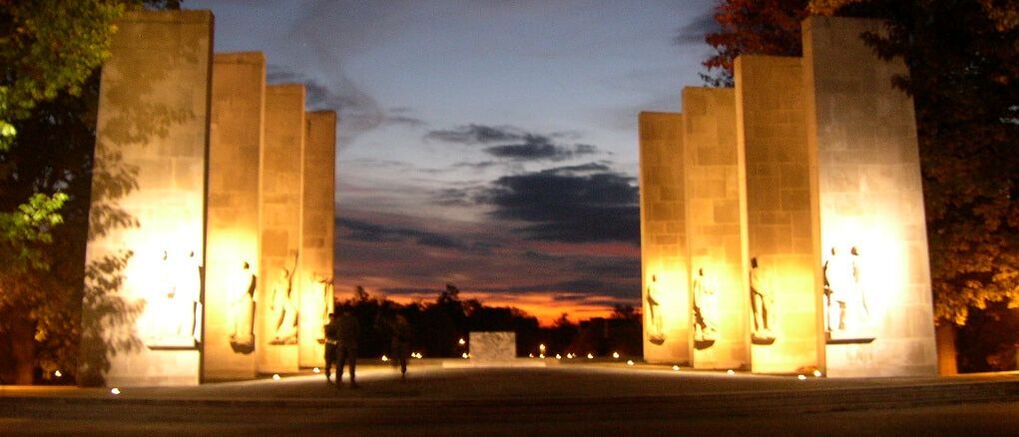 Pillars at Virginia Tech at sunset